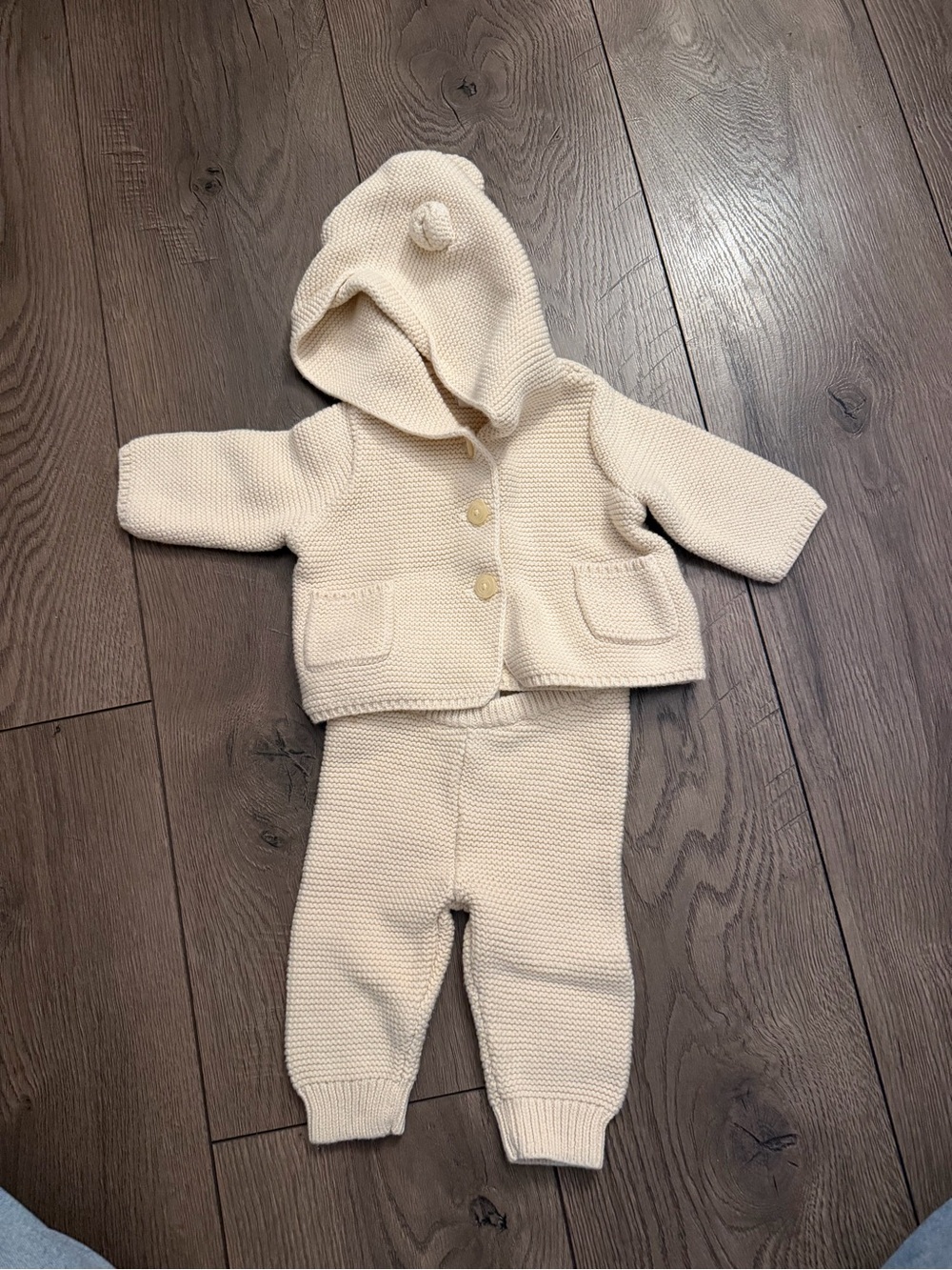 GAP Cream Knit Baby Hooded Cardigan & Pants Set